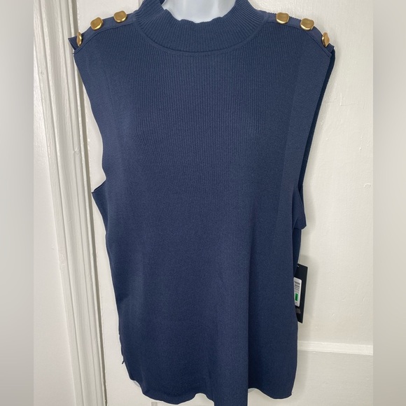 Donna Karan Tops - DONNA KARAN NWT Navy Sleeveless Top with Gold Button Accents